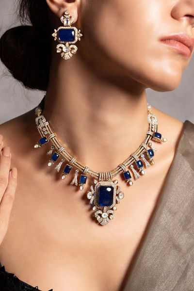 Blue enamel necklace set