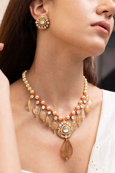 Multicolour bead embellished necklace