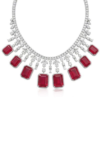 Joules by Radhika Ruby red-silver stone embellished necklace set JOULAUG26D151535