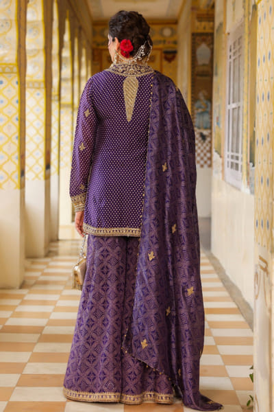 Niti Bothra Purple printed and embroidered sharara set NITNOV25D137835