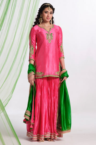 Pink embroidered kurta sharara set
