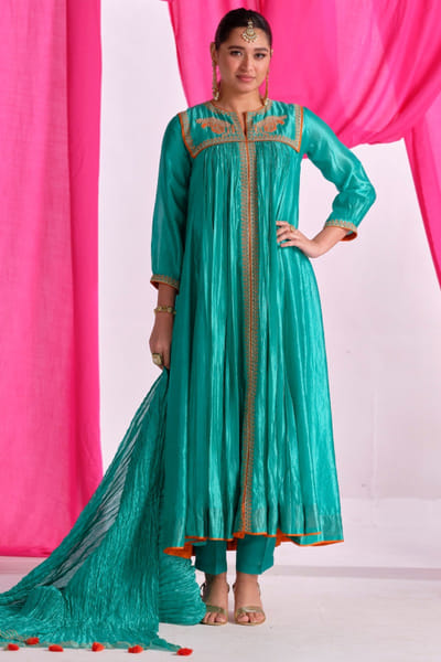 Green embroidery anarkali set