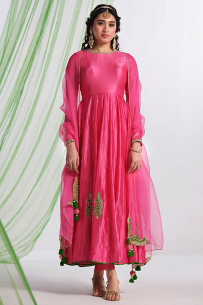 Pink embroidered anarkali and pant