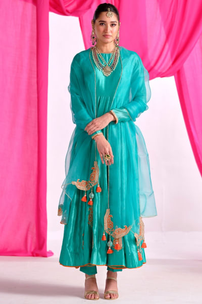 Green embroidered anarkali and pant