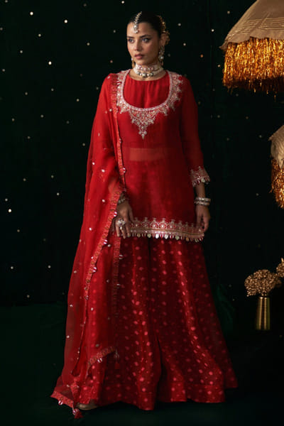 Almaari By Pooja Patel Red embroidered kurta lehenga set ALMNOV25D137384