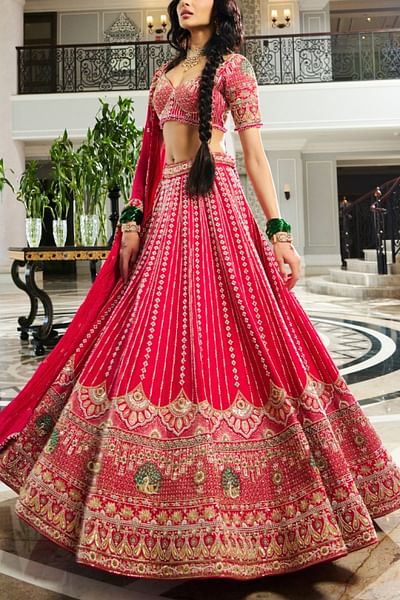 Rani pink peacock embroidered lehenga set