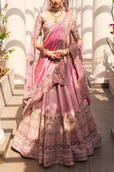 Flamingo pink marodi embroidered lehenga set