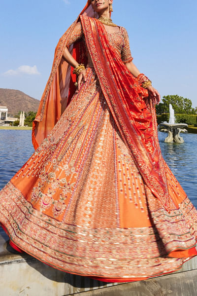 Rust orange embroidered lehenga set