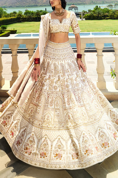 Ivory elephant embroidery lehenga set