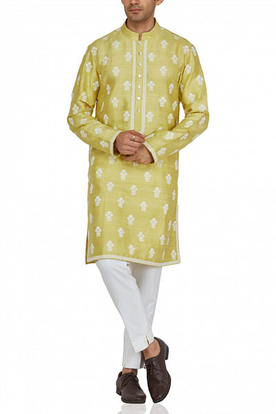 Yellow cordwork embroidered kurta set