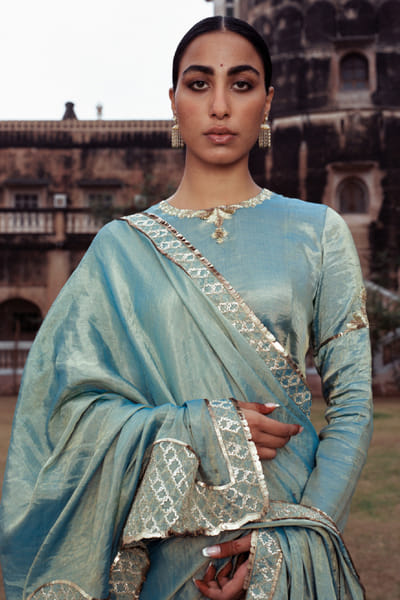 Jadon Turquoise handwoven embroidered lehenga set JADOAUG26D153763
