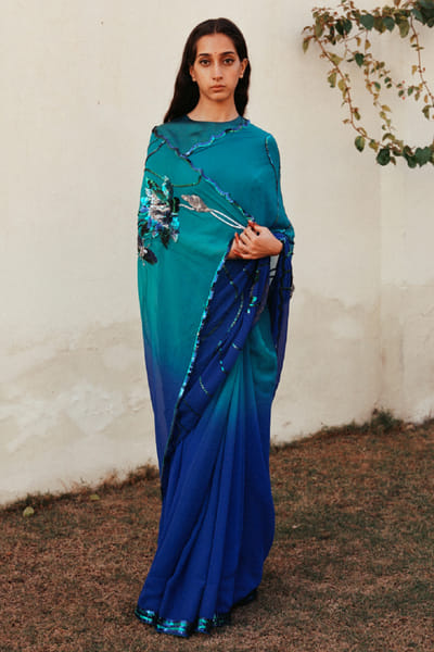 Jadon Blue 3D embellished sari JADOAUG26D153755