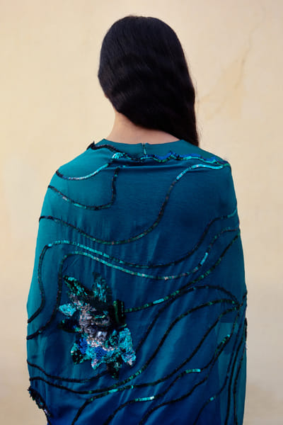 Jadon Blue 3D embellished sari JADOAUG26D153755