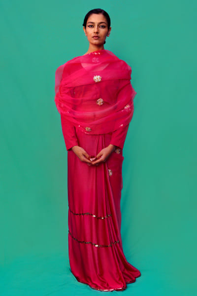 Jadon Fuchsia embroidered sari JADOAUG26D153756