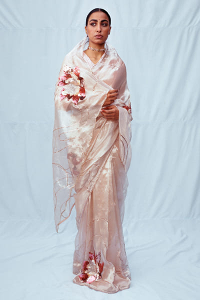 Jadon Peach motif embroidered sari JADOAUG26D153757