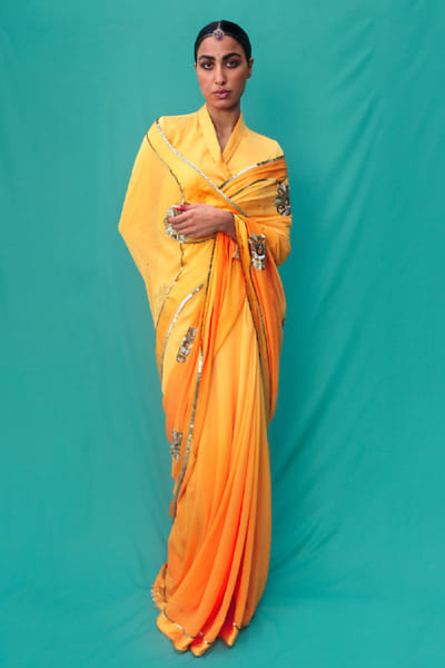 Jadon Yellow motif embroidered sari JADOAUG26D153758