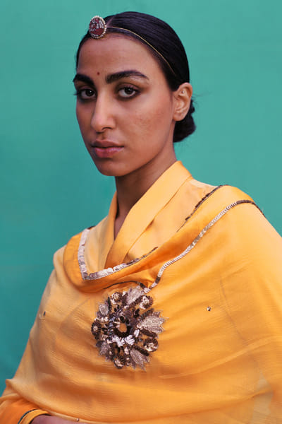Jadon Yellow motif embroidered sari JADOAUG26D153758