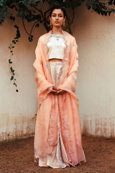 Jadon Peach thread embroidered lehenga set JADOAUG26D153761
