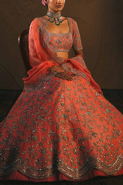 Peach embroidered lehenga set