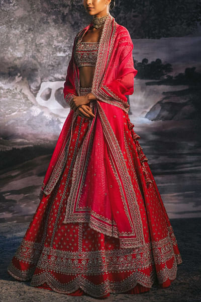 Red embroidered lehenga set