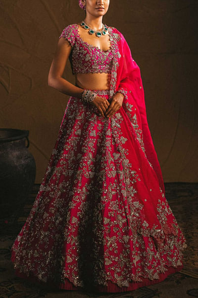 Pink embroidered lehenga set