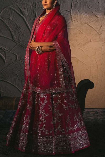 Pink sequin embellished lehenga set