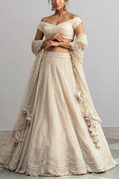 Ivory embroidered lehenga set