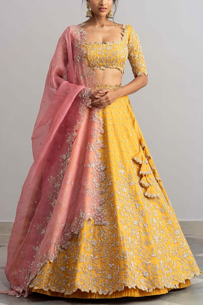 Mustard organza lehenga set