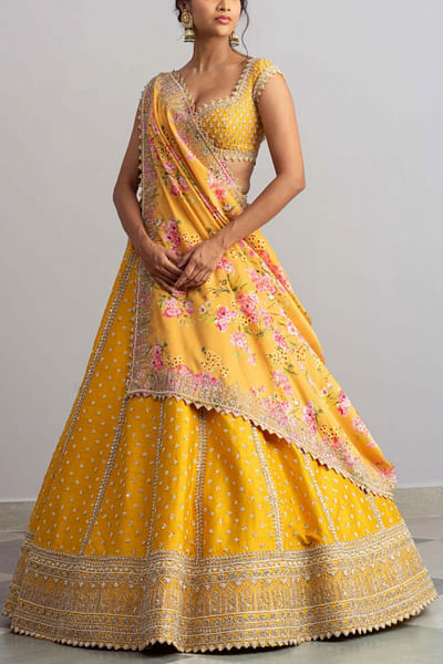 Yellow floral lehenga set