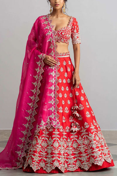 Red embroidered lehenga set