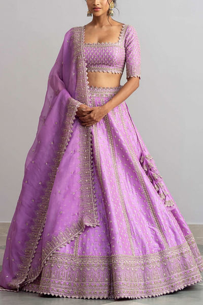 Lavendar raw silk lehenga set