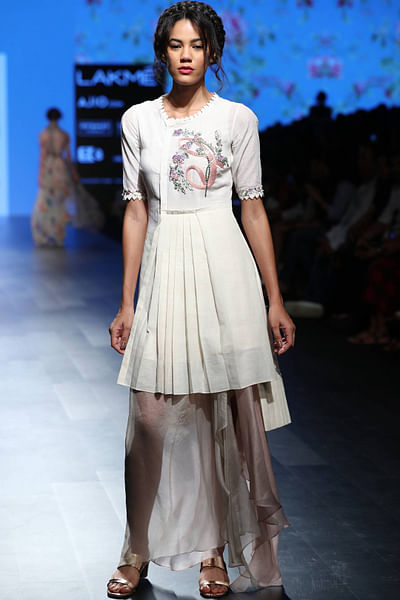 Off white French knot pleated tunic
