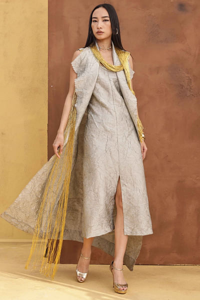 Grey tasselled and crushed jacket set