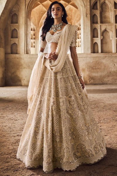 Greyish ivory embroidered lehenga set