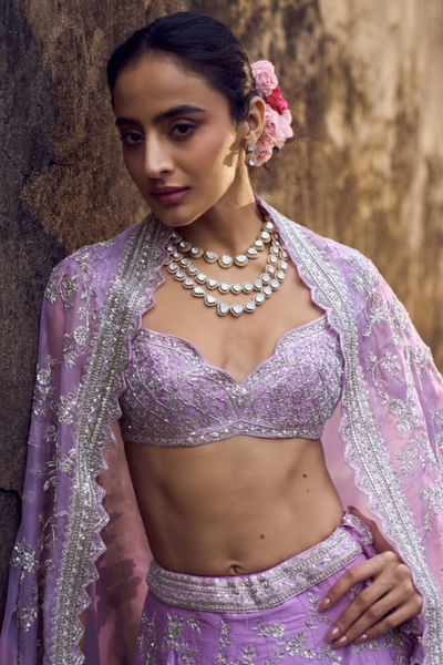 Lavender embroidered lehenga set