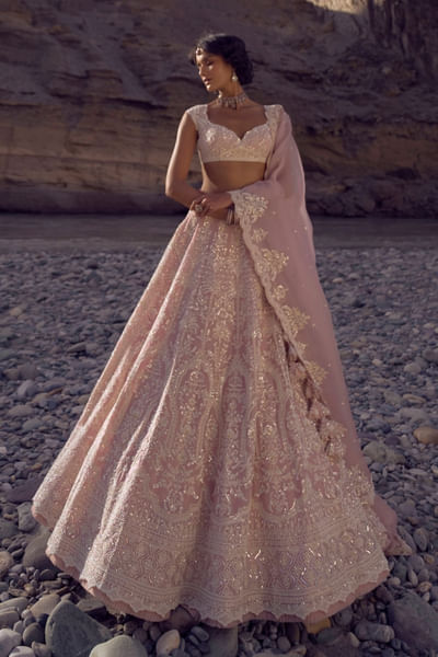Soft pink hand embroidered lehenga set
