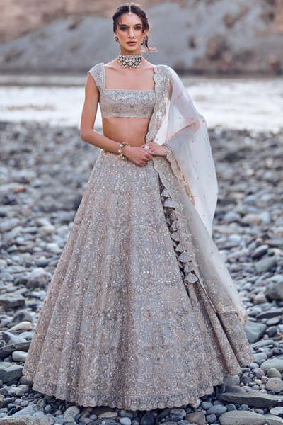 Ivory hand embroidered lehenga set