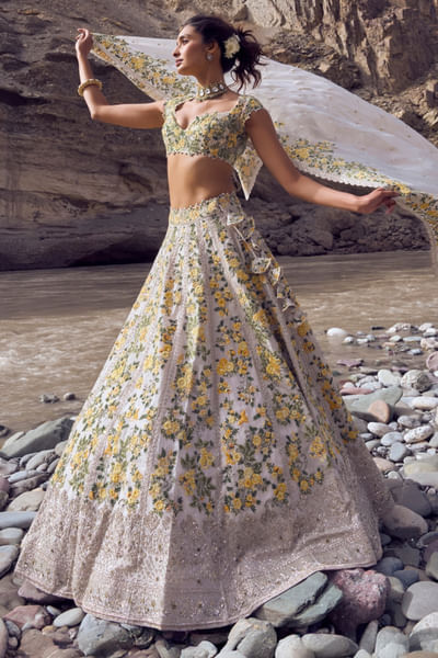 Ivory floral hand embroidered lehenga set