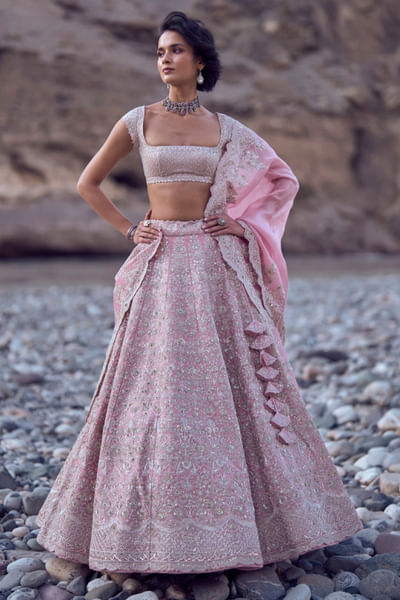 Blush pink hand embroidered lehenga set