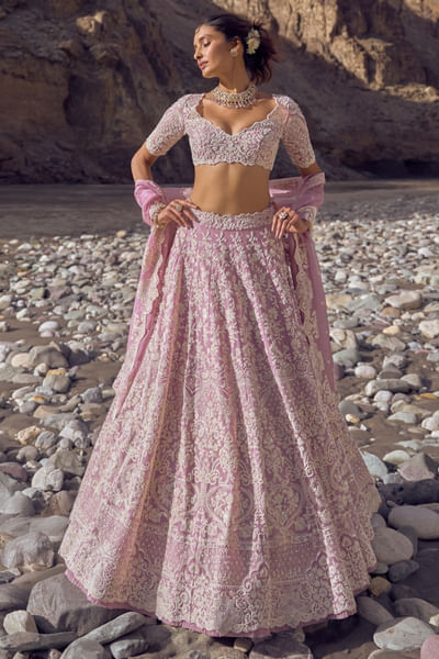 Mauve hand embroidered lehenga set