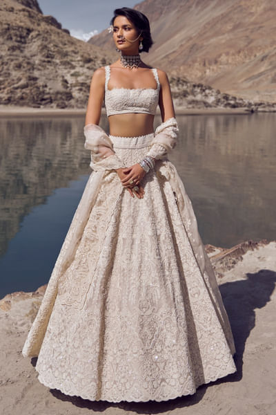 Ivory embroidered lehenga set