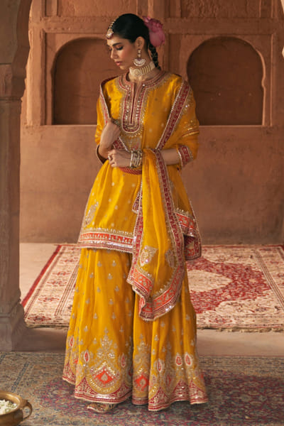 Mustard gota embroidered sharara set
