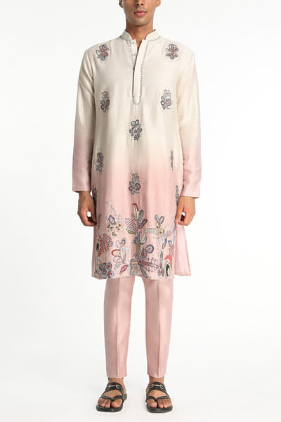 Ivory and pink ombre shade kurta set