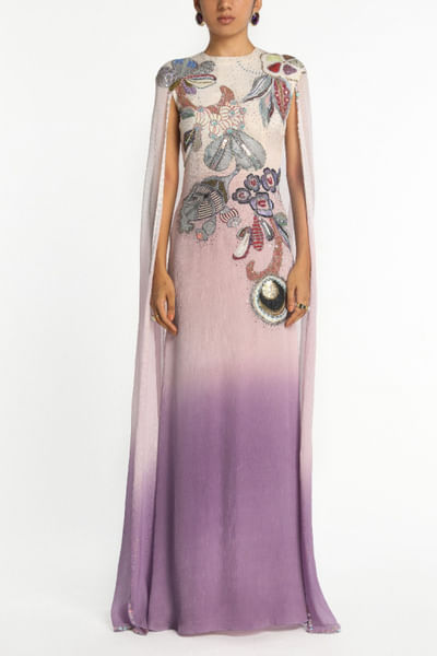 Purple ombre shade appliqued gown