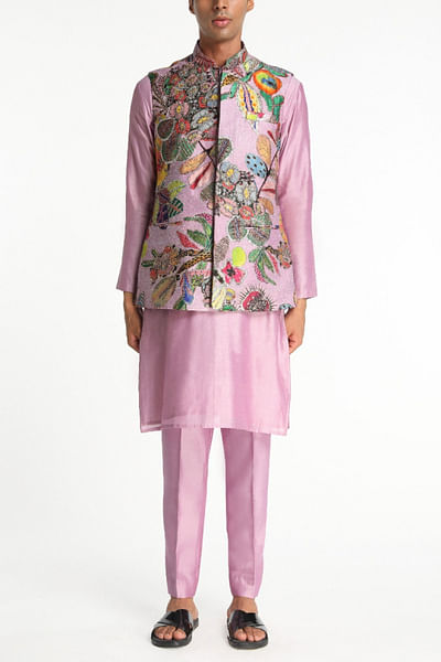 Lilac floral printed bandi and kurta set