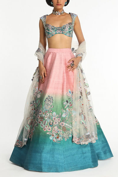 Multicolour floral embroidered lehenga set