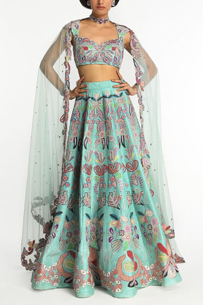 Scuba blue floral embroidered lehenga set