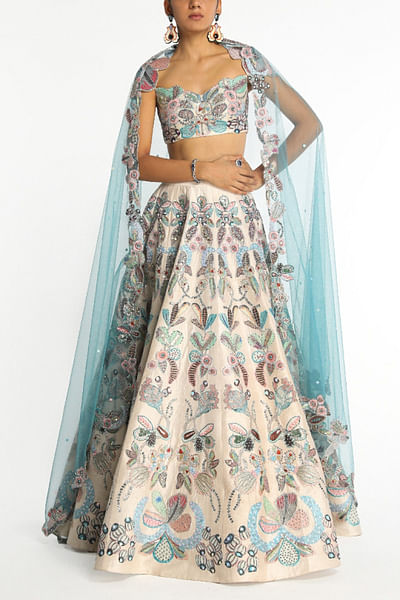 Ivory floral embroidered lehenga set