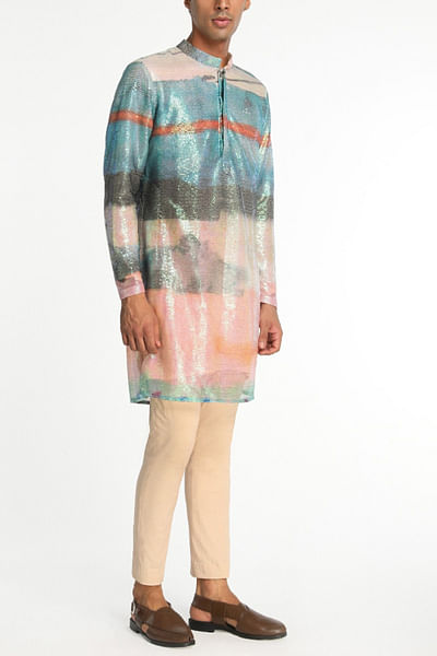 Multicolour sequin embellished kurta set
