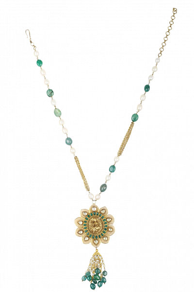 Gold, kundan and green onyx floral necklace